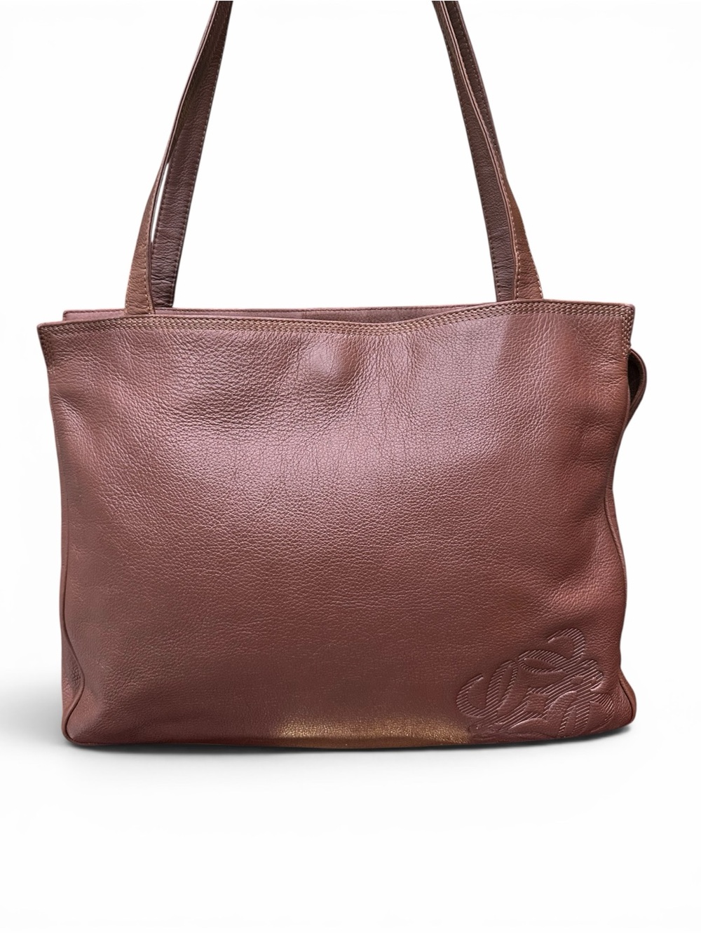 Vintage Loewe Pebbled Leather Tote Bag | Chocolate Brown Anagram Shoulder Tote